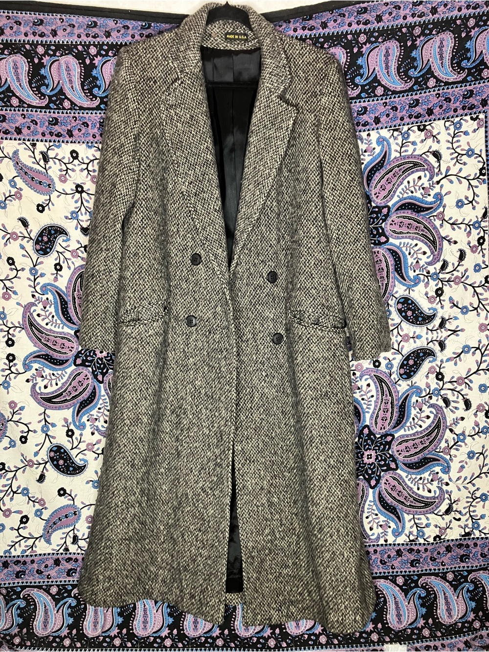 Vintage wool herringbone double breasted trench coat Made in USA